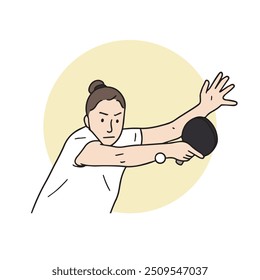 It is a motion illustration vector in which a woman is playing table tennis.