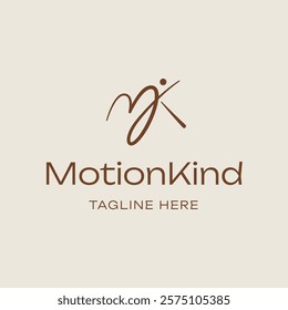 Motion Kind Logo. Letter MK Active Person Symbol Combination. Minimalist Monogram Vector Design Template