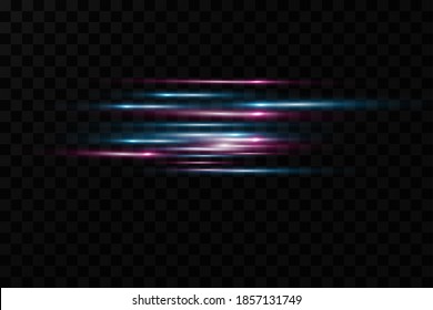 Motion light effect for banners. Blue lines. The effect of speed on a blue background. Red lines of light, speed and movement. Vector lens flare.