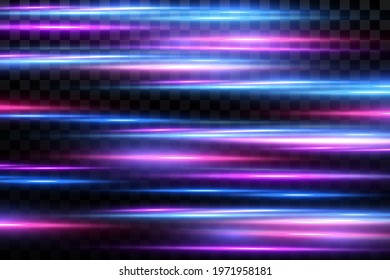 Motion Light Effect For Banners. Blue Lines. The Effect Of Speed On A Blue Background. Red Lines Of Light, Speed And Movement. Vector Lens Flare.