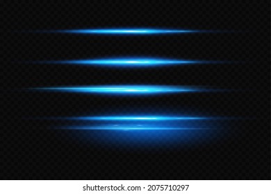 Efecto de luz de movimiento para los carteles. Líneas azules. El efecto de la velocidad sobre un fondo azul. Líneas rojas de luz, velocidad y movimiento. Llamada de lente vectorial.