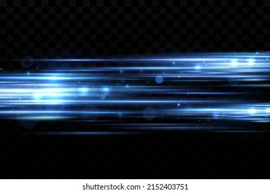 Motion light effect for banners. Blue lines. The effect of speed on a blue background. Red lines of light, speed and movement. Vector lens flare.