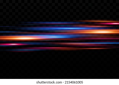 Motion light effect for banners. Blue lines. The effect of speed on a blue background. Red lines of light, speed and movement. Vector lens flare.