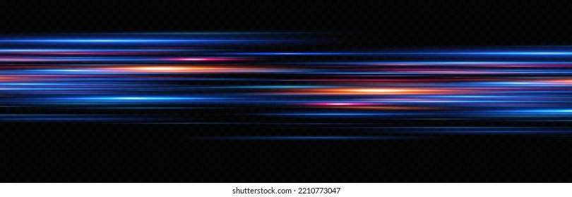 Motion light effect for banners. Blue lines. The effect of speed on a blue background. Red lines of light, speed and movement. Vector lens flare.