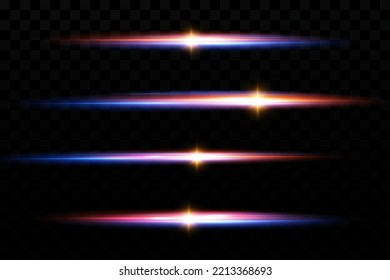 Motion light effect for banners. Blue lines. The effect of speed on a blue background. Red lines of light, speed and movement. Vector lens flare.