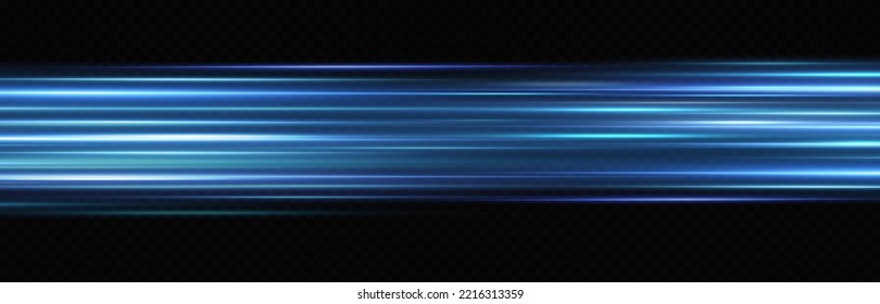 Motion light effect for banners. Blue lines. The effect of speed on a blue background. lines of light, speed and movement. Vector lens flare.