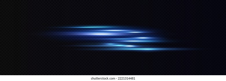 Motion light effect for banners. Blue lines. The effect of speed on a blue background. lines of light, speed and movement. Vector lens flare.