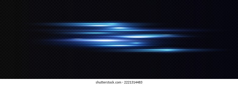 Motion light effect for banners. Blue lines. The effect of speed on a blue background. lines of light, speed and movement. Vector lens flare.