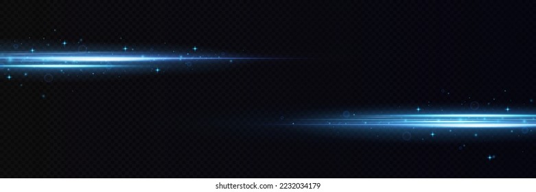 Motion light effect for banners. Blue lines. The effect of speed on a blue background. lines of light, speed and movement. Vector lens flare.
