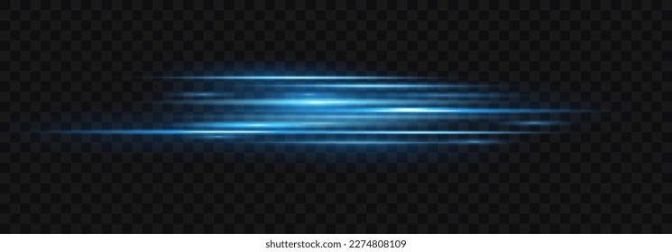 Motion light effect for banners. Blue lines. The effect of speed on a blue background. lines of light, speed and movement. Vector lens flare.