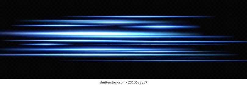 Efecto de luz de movimiento para los carteles. Líneas azules. El efecto de la velocidad sobre un fondo azul. líneas de luz, velocidad y movimiento. Llamada de lente vectorial.