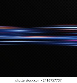 Motion light effect for banners. Blue lines. The effect of speed on a blue background. Red lines of light, speed and movement. Vector lens flare.	
