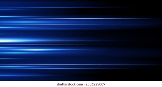 Motion light effect for banners. Blue lines. The effect of speed on a blue background.