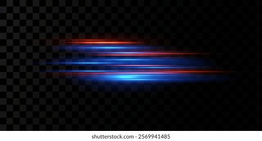 Motion light effect for banners. Blue lines. The effect of speed on a blue background. lines of light, speed and movement. Vector lens flare.