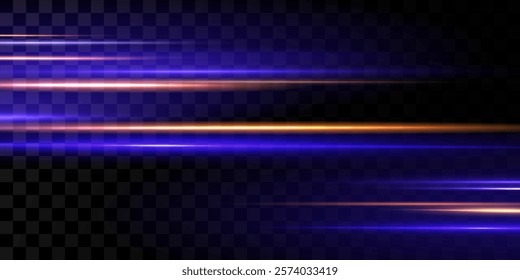 Motion light effect for banners. Blue lines. The effect of speed on a blue background. lines of light, speed and movement. Vector lens flare.