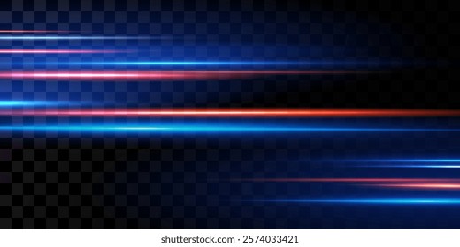 Motion light effect for banners. Blue lines. The effect of speed on a blue background. lines of light, speed and movement. Vector lens flare.