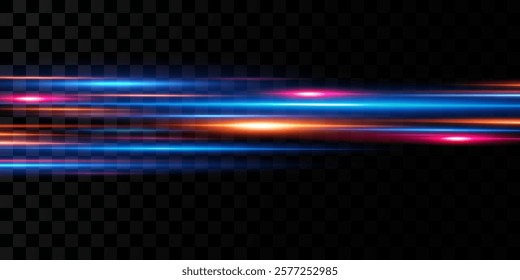 Motion light effect for banners. Blue lines. The effect of speed on a blue background. lines of light, speed and movement. Vector lens flare.