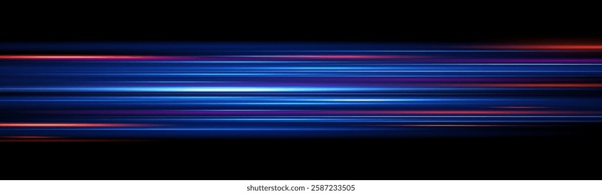 Motion light effect for banners. Blue lines. The effect of speed on a blue background. lines of light, speed and movement. Vector lens flare.