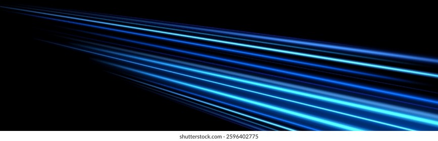 Motion light effect for banners. Blue lines. The effect of speed on a blue background. lines of light, speed and movement. Vector lens flare.
