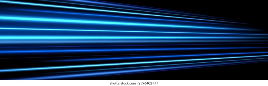Motion light effect for banners. Blue lines. The effect of speed on a blue background. lines of light, speed and movement. Vector lens flare.