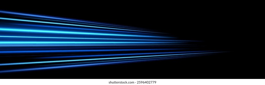 Motion light effect for banners. Blue lines. The effect of speed on a blue background. lines of light, speed and movement. Vector lens flare.