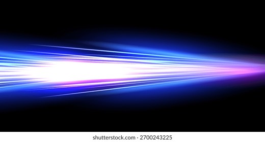 Efecto de luz de movimiento para Anuncios. Líneas azules. El efecto de la velocidad sobre un fondo azul. líneas de luz, velocidad y movimiento. destello de lente de Vector.