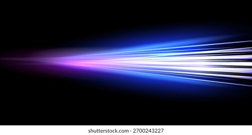Efecto de luz de movimiento para Anuncios. Líneas azules. El efecto de la velocidad sobre un fondo azul. líneas de luz, velocidad y movimiento. destello de lente de Vector.
