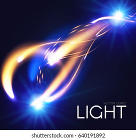 Motion Light Effect. Flying Lights. Comets. Lightning. Power Space. Game Element. Vector illustration