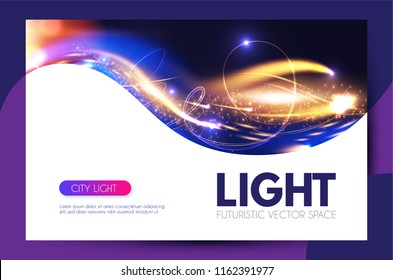 Motion Light Poster Template with Shining Light Waves. Vector illustration