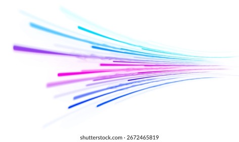 Bewegung und leichtes Rennen mit Geschwindigkeit entlang der Straße, Auflösung in Unschärfe. Futuristische Streifen und Neonfunkeln schaffen einen dynamischen visuellen Fluss.