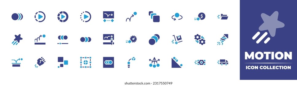 Motion line icon collection. Editable stroke. Vector illustration. Containing slow motion, animation, ball, motion, circles, coin, folder, star, motion graphic, fast delivery, mechanics, firework.