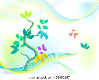 Motion lines and a tree on white background