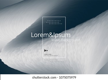 Motion monochrome wave background with laminated structure. Vector fluid shape