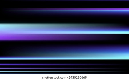 Motion neon lines, sparkle light effect vector illustration. Abstract blur of bright energy laser beams and color trails, dynamic speed shiny rays flow and shine on dark background