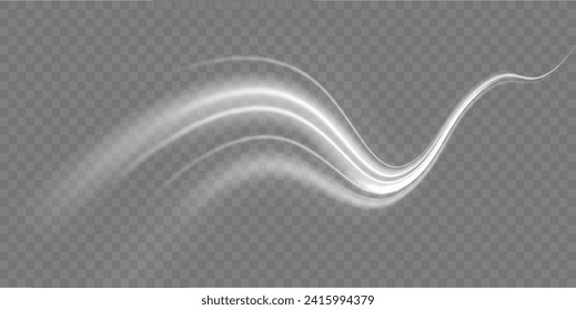 Motion neon speed and blur. Imitation of the exit of cold air from the air conditioner. White shiny sparks of spiral wave. Dynamic lines or rays. Vector illustration stream of fresh wind png.