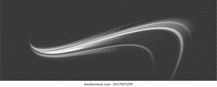 Motion neon speed and blur. Imitation of the exit of cold air from the air conditioner. White shiny sparks of spiral wave. Dynamic lines or rays. Vector illustration stream of fresh wind png.