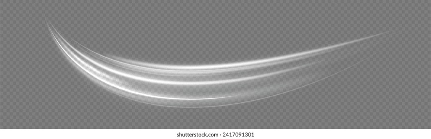 Motion neon speed and blur. Imitation of the exit of cold air from the air conditioner. White shiny sparks of spiral wave. Dynamic lines or rays. Vector illustration stream of fresh wind png.