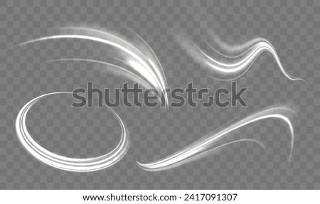 Motion neon speed and blur. Imitation of the exit of cold air from the air conditioner. White shiny sparks of spiral wave. Dynamic lines or rays. Vector illustration stream of fresh wind png.