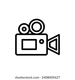 Icono de línea Grabador de imágenes en movimiento. Filmando icono de Camcorder en color blanco y negro.