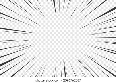 Motion radial lines and Halftone background. Isolated  on transparent background. Comics book style, explosion background. Manga action Speed lines frame. Cartoon template design. Vector illustration