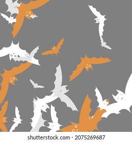 Motion Retro Light Bats Vector Design Pic. Attack Grey Orange Black Flying Bats Art Pattern. Chaos Creepy Silver Print Modern Style Simple Art. Spooky White Scary Funny Halloween Art Illustration.