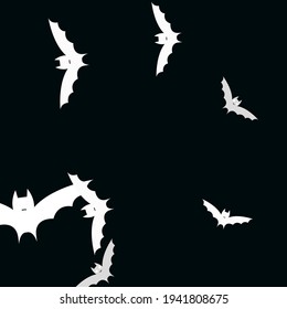 Motion Retro Print Light Art Flying Bats Fabrics. Creepy Scary Gothic Bats Vector Illustration. White Black Spooky Attack Modern Style Simple Art. Chaos Sky Funny Night Halloween Modern Design.