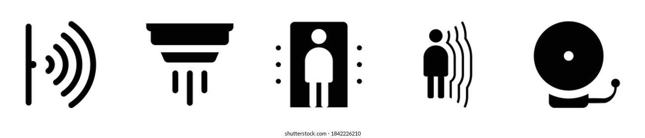 motion sensor, motion detector, metal detector, smoke detector, fire alarm vector icon pack