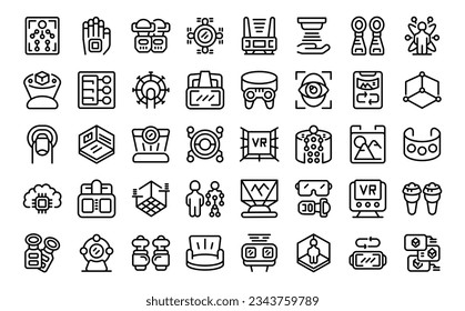 Los iconos de juego del sensor de movimiento establecen el vector de contorno. Vr gente. Vidrio deportivo
