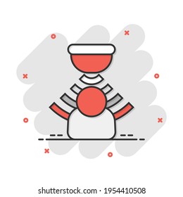 Motion sensor icon in comic style. Sensor waves with man vector cartoon illustration pictogram. People security connection business concept splash effect.