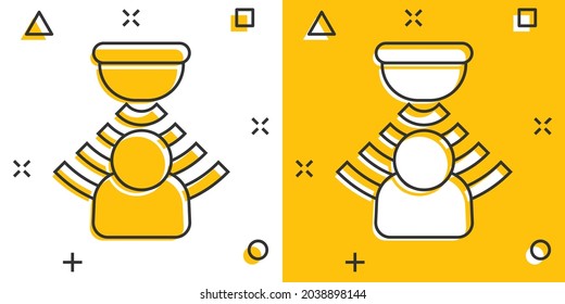 Motion sensor icon in comic style. Sensor waves with man vector cartoon illustration pictogram. People security connection business concept splash effect.