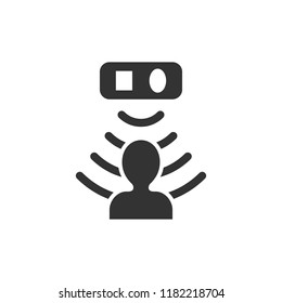 Motion sensor icon in flat style. Sensor waves with man vector illustration on white isolated background. People security connection business concept.