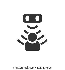 Motion sensor icon in flat style. Sensor waves with man vector illustration on white isolated background. People security connection business concept.