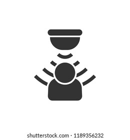 Motion sensor icon in flat style. Sensor waves with man vector illustration on white isolated background. People security connection business concept.