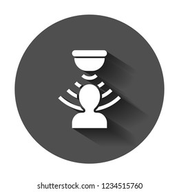 Motion sensor icon in flat style. Sensor waves with man vector illustration with long shadow. People security connection business concept.